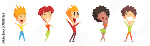 Happy Excited People Character Rejoice and Cheering Vector Set