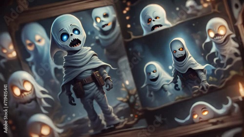 halloween ghost town, scary ghost figures animated background