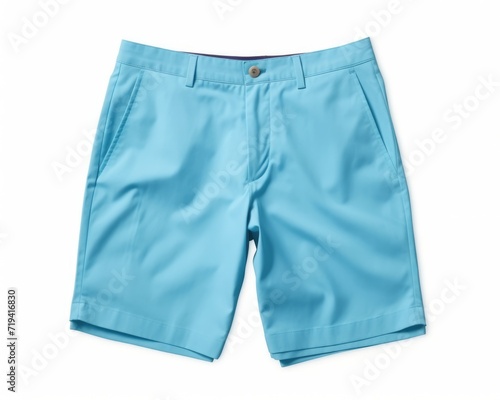 Blue Shorts for Men. Fashionable Summer Wear for Beach and Pool. White Background 