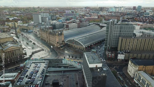Panoramic Aerial View of a Large European City (Liverpool, England)