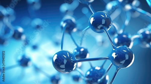 Molecular Science: Blue 3D Illustration of Molecule Structure for Chemistry, Medicine, and Biology