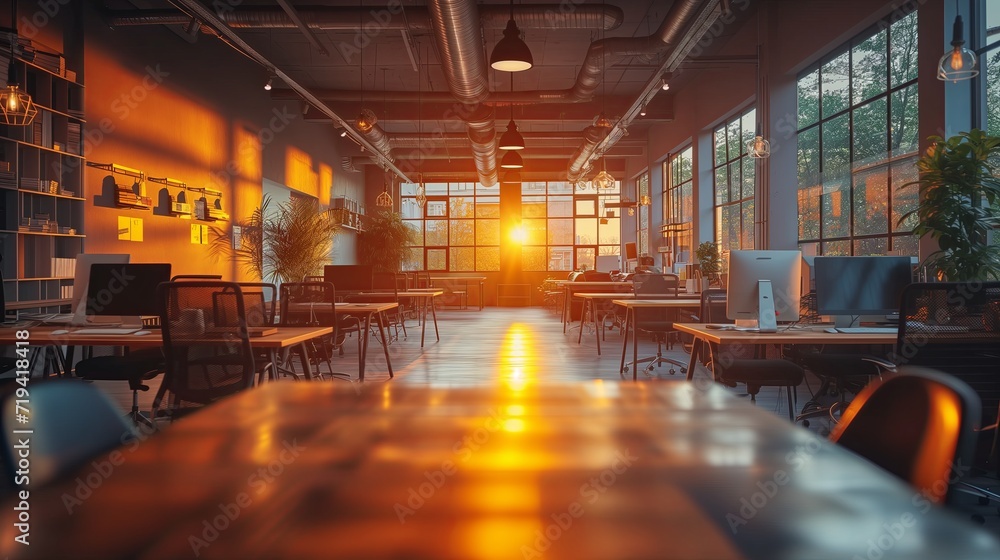 Sunset Glow in Modern Office at golden hour