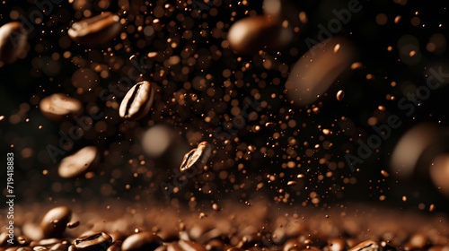  coffee beans falling from a chute in photo