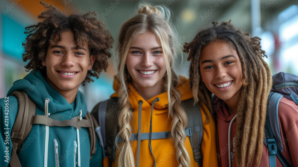 Happy multiracial students, concept of learning, college, teenagers Happy multiracial students, concept of learning, college, teenagers