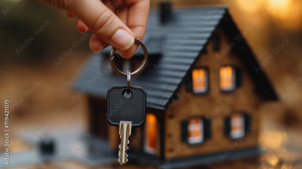 Keys in hand on the background of the house layout. concept of buying a home, renting a home. Keys in hand on the background of the house layout. concept of buying a home, renting a home.