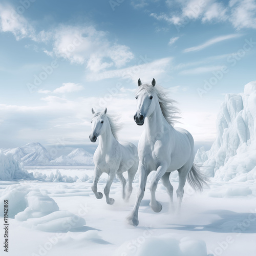 White Horses on snow fields © Igor