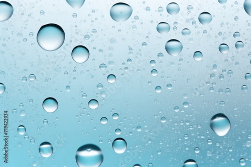 Raindrops form on a window pane, creating a mesmerizing pattern against the blurred background.