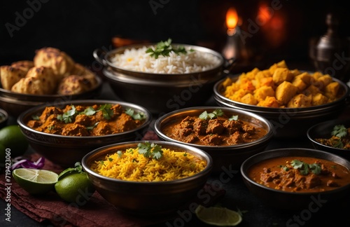 Indian cuisine food on black background
