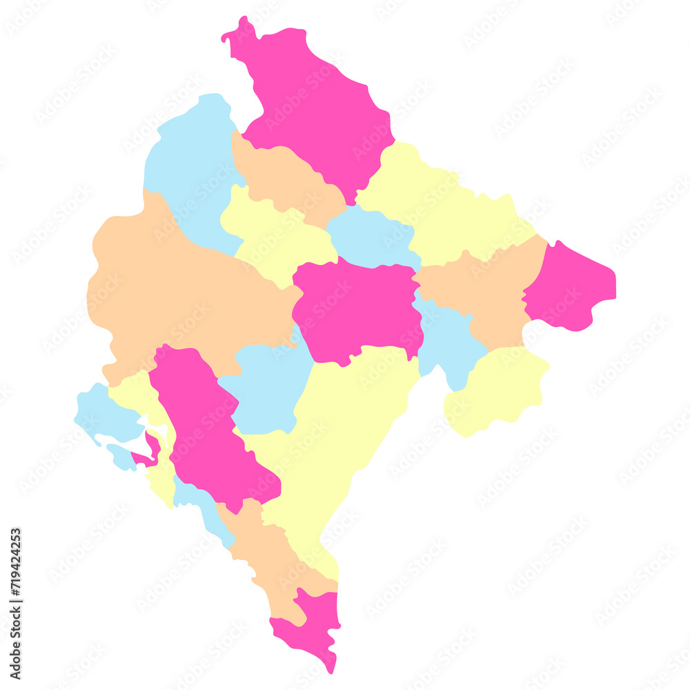 Montenegro map. Map of Montenegro in administrative provinces in multicolor