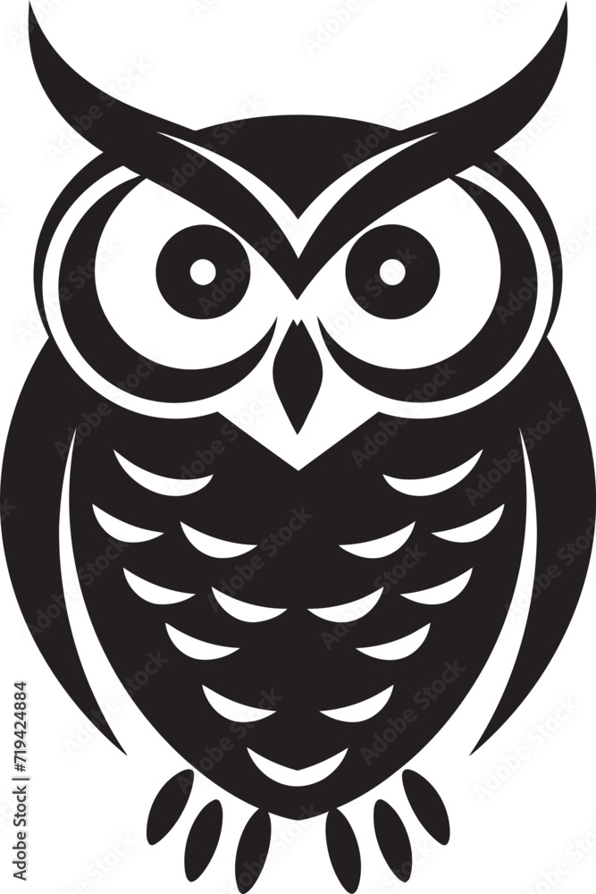 Moonlit Majesty Owl in Black VectorShadowed Serenade Black Owl Illustration
