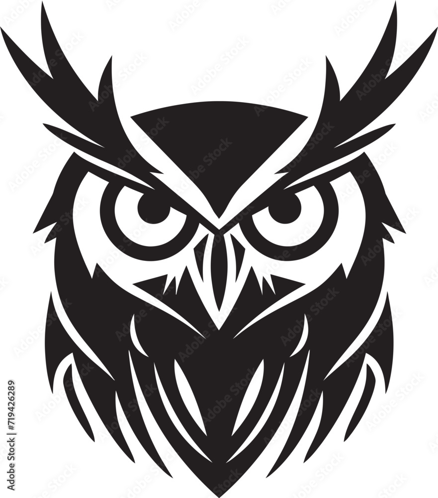 Unblinking Gaze Owl Vector Design IconSecret Hunter Black Owl Illustration