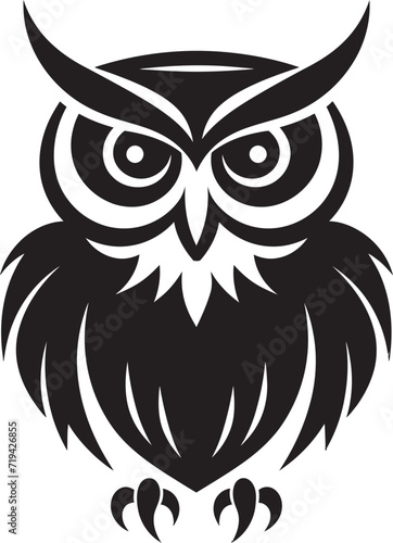 Unblinking Seer Black Owl Cartoon DesignForest Spirit Black Owl Vintage Illustration