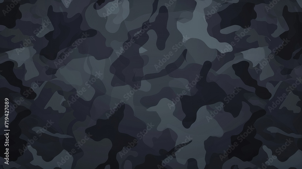 Camouflage pattern. Trendy dark gray camouflage fabric. Military texture. Dark background - obrazy, fototapety, plakaty 