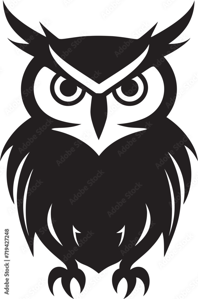 Midnight Watch Vector Owl IllustrationEthereal Nocturne Black Owl Design