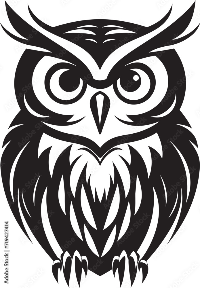 Shadowed Sentinel Owl Silhouette GraphicEthereal Nightwatch Black Owl Vector