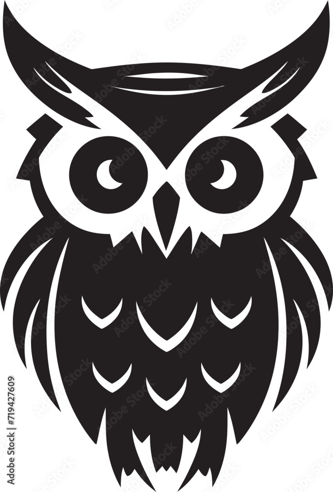 Eclipse Hunter Owl in Black VectorShadowed Wisdom Black Owl Illustration