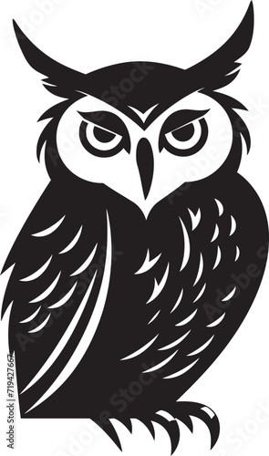 Mystic Guardian Owl in Black IllustrationShadowed Nocturne Black Owl Design