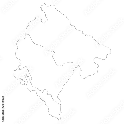 Montenegro map. Map of Montenegro in three main regions in white color