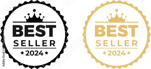 Best Seller 2024 or Gold Best Seller 2024 Label Vector. Preferred designs for best selling labels on products. As a logo for good selling with gold color design. Best Seller 2024 Vector.
