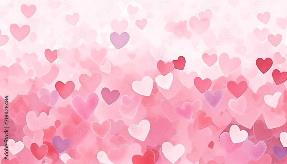 Romantic watercolor illustration background with tiny hearts for valentine's day