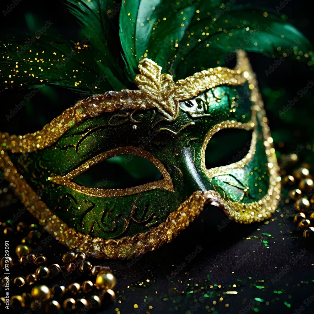 close-up mardi-gras mask with dark blurred background