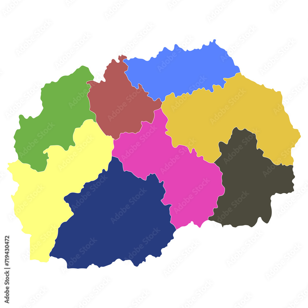 North Macedonia map. Map of North Macedonia in administrative provinces in multicolor