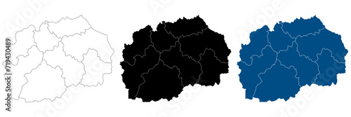 North Macedonia map. Map of North Macedonia in administrative provinces in grey color