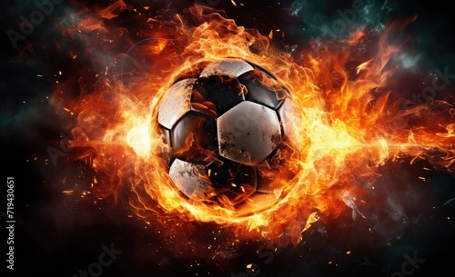 A soccer ball is caught in the midst of a blazing fire.