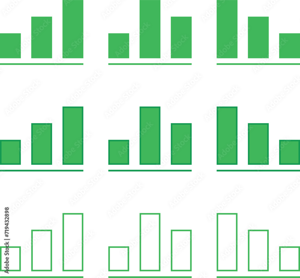 Bar chart. A set of simple vector illustrations. The shapes are green in color. With a stroke and transparent. Bar chart. A set of simple vector illustrations. The shapes are green in color. With a stroke and transparent.