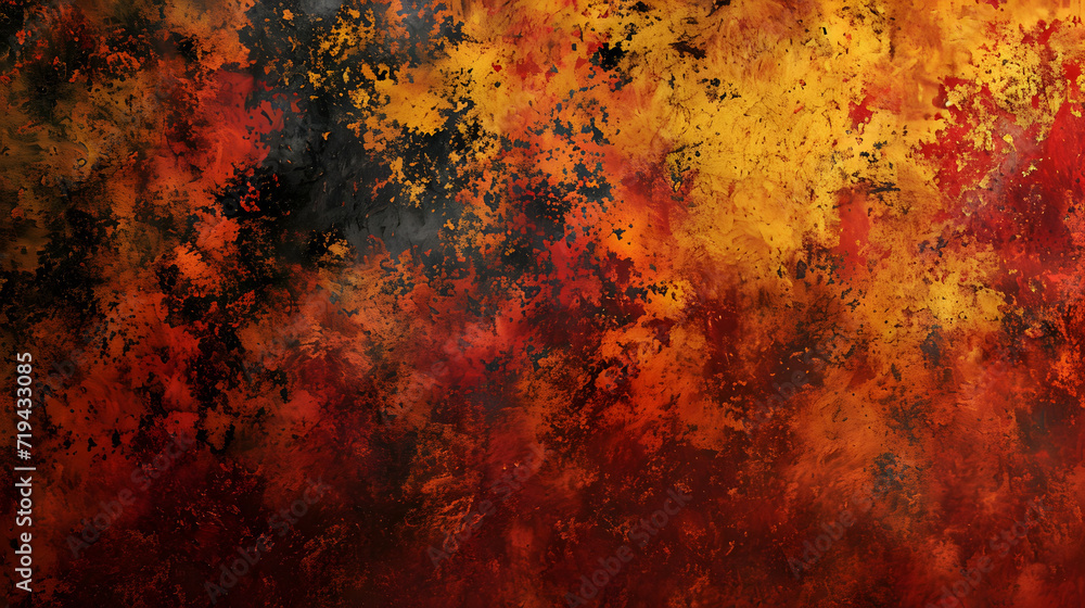 Painting of Red, Yellow, and Black Colors in Abstract Style