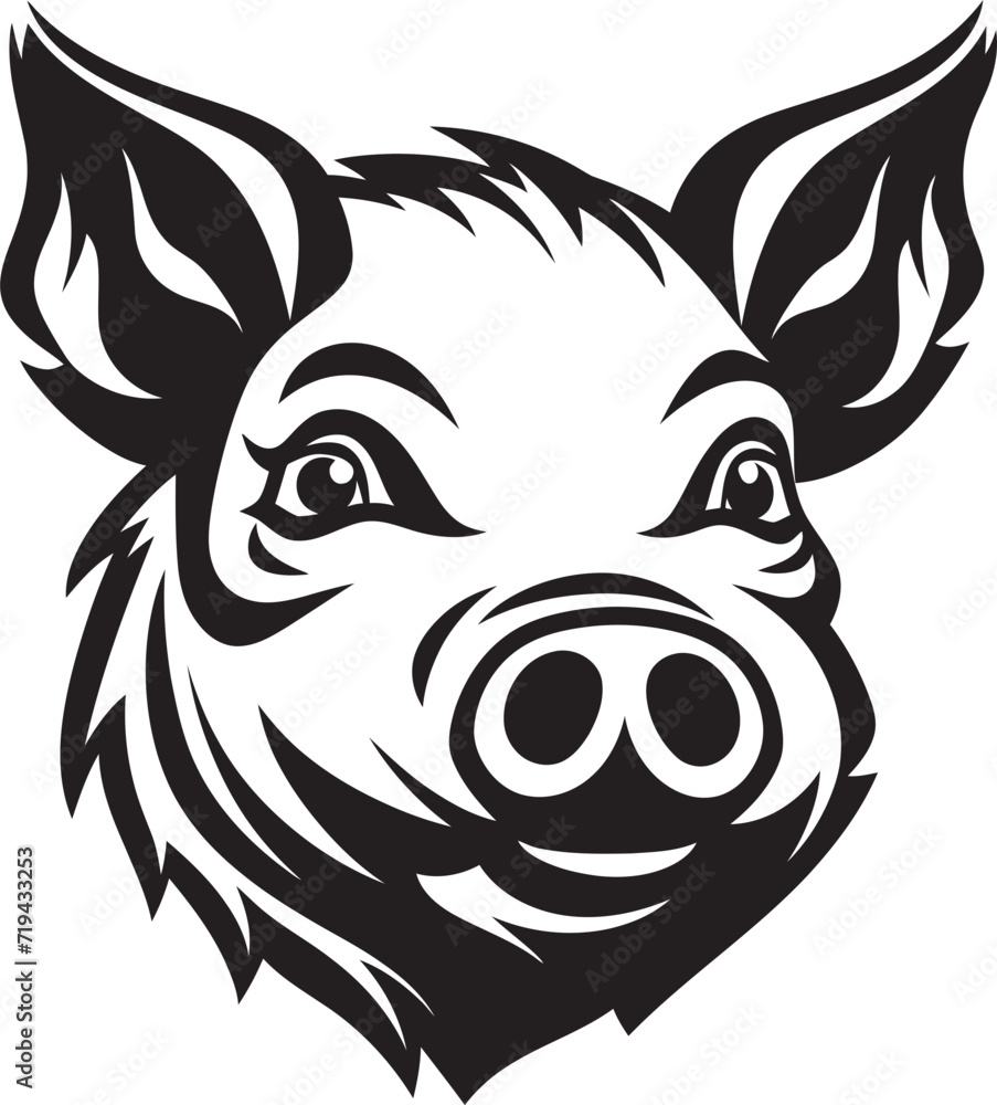 Noir Notions Black Piggy ArtSooty Swine Stylish Pig Illustration