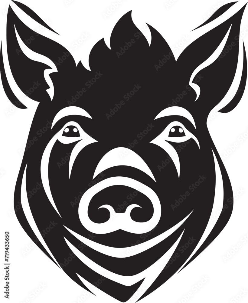 Darkened Hog Stylish Pig IllustrationEbony Snout Black Vector Pig Art