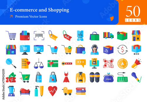 Wallpaper Mural Set of Commerce icons. Commerce and Shopping web icons in Flat style. Cat, shopping, tags, discount, shop, online, sale, search. Icon collection. Flat icons pack. Vector illustration Ai EPS File Torontodigital.ca