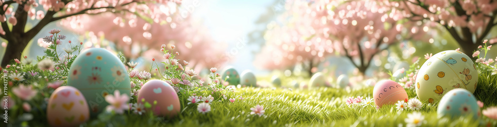 Easter Egg Hunt in Springtime Meadow Banner