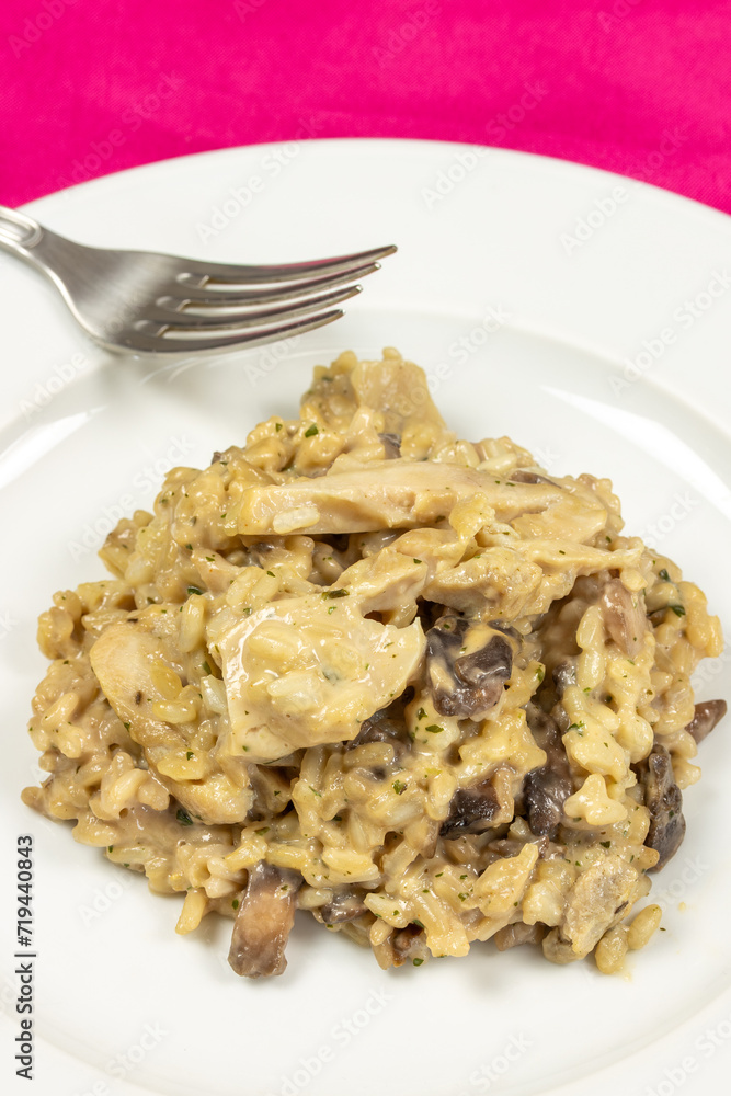 assiette de risotto au poulet et champignons assiette de risotto au poulet et champignons