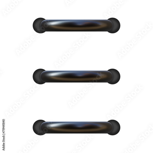 Black Realistic metal ring binders for notebooks or calendars. 3D black, steel, gold spring	