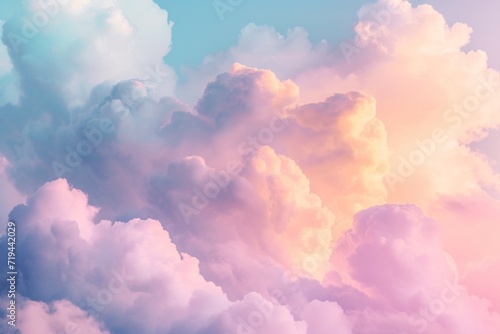 Hazy clouds in pastel pink blue yellow and white seamless repeating pattern