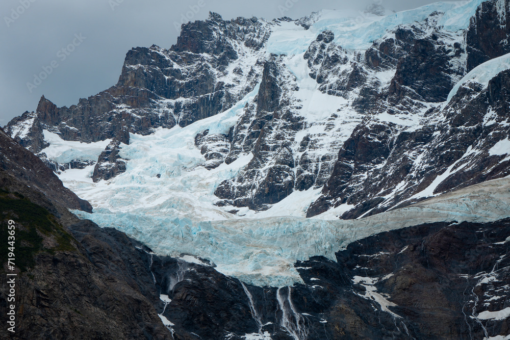 Obraz premium Blue Glacier and Snow-Covered Mountains - Frances Glacier, Torres del Paine, Chile 