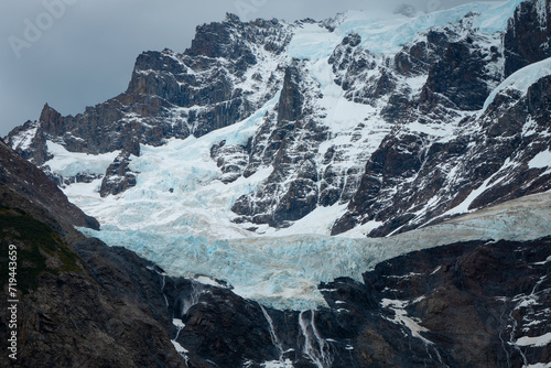 Blue Glacier and Snow-Covered Mountains - Frances Glacier, Torres del Paine, Chile 