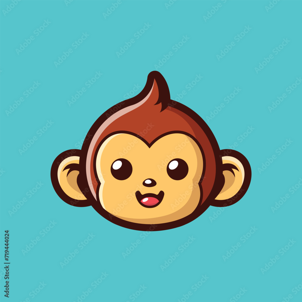 Obraz premium Cute Monkey Face Cartoon Vector Icon Illustration Animal Nature Icon Concept Isolated