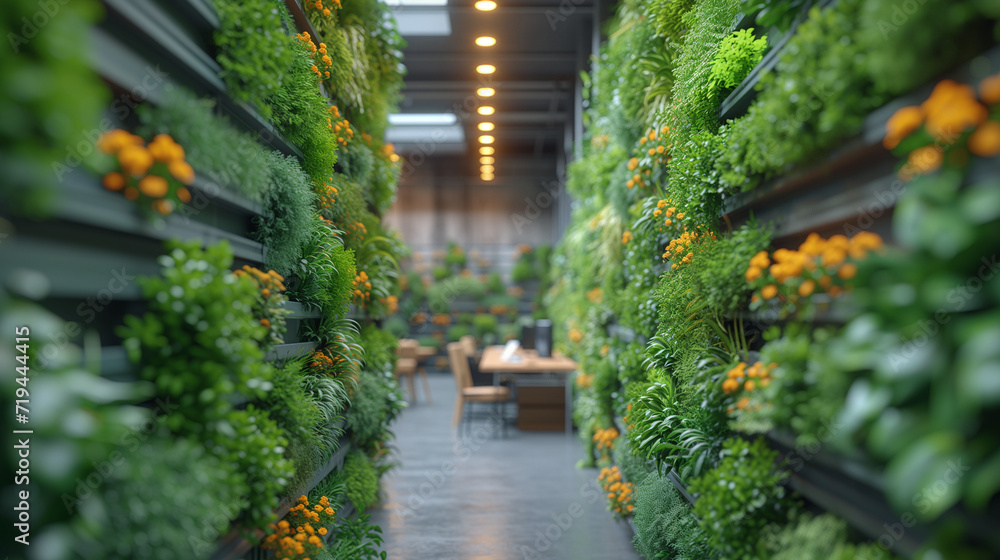 Interior of a modern and eco-friendly office with plants, vertical ...