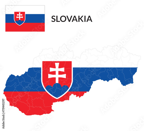 Photography Slovakia map. Map of Slovakia with Slovakia flag