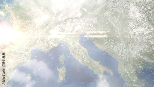 Zoom in from space and focus on Faenza, Italy. 3D Animation. Background for travel intro. Elements of this image furnished by NASA