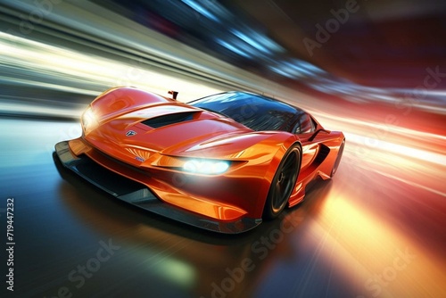 Fast race car speeding on a track with blurred background. Computer-generated image. Generative AI © Leandro
