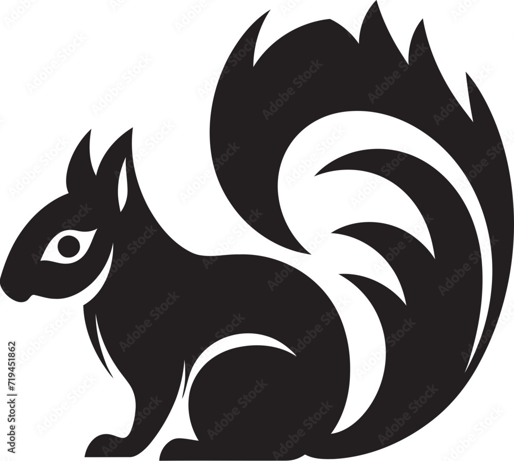 Modern Black Squirrel Vector IllustrationMystical Squirrel Vector Black and White Design