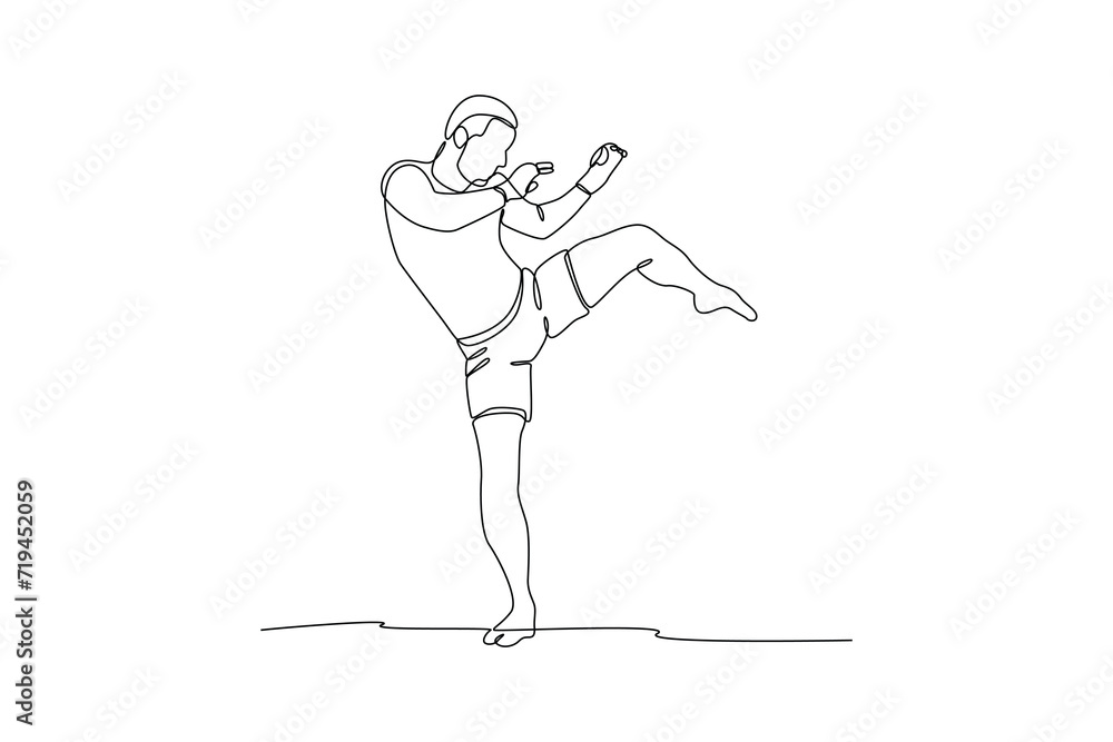 One single line drawing of fighting athletes are confused with their techniques, graphic vector illustration. Sport training concept. Modern continuous line draw design for sport tournament banner and