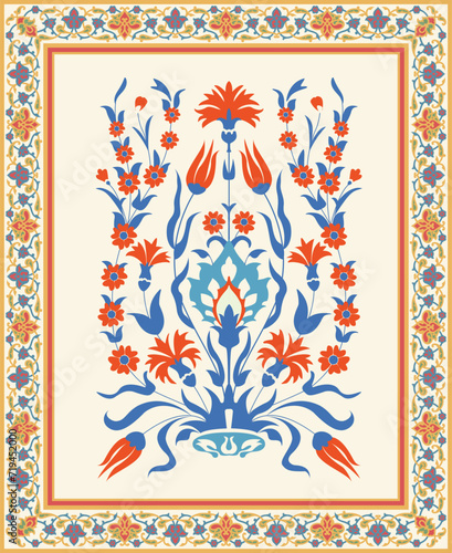 Traditional Indian Mughal floral Motif vector design. Botanical floral ethnic motif.