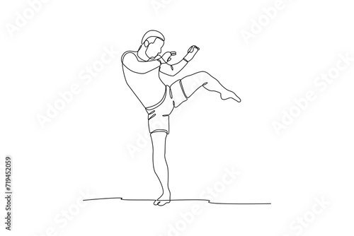 One single line drawing of fighting athletes are confused with their techniques, graphic vector illustration. Sport training concept. Modern continuous line draw design for sport tournament banner and