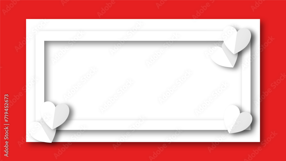 white heart shape paper cut on the red pastel background. Space for text. blank zone for fill text or font. valentine day festival. white heart shape paper cut on the red pastel background. Space for text. blank zone for fill text or font. valentine day festival.