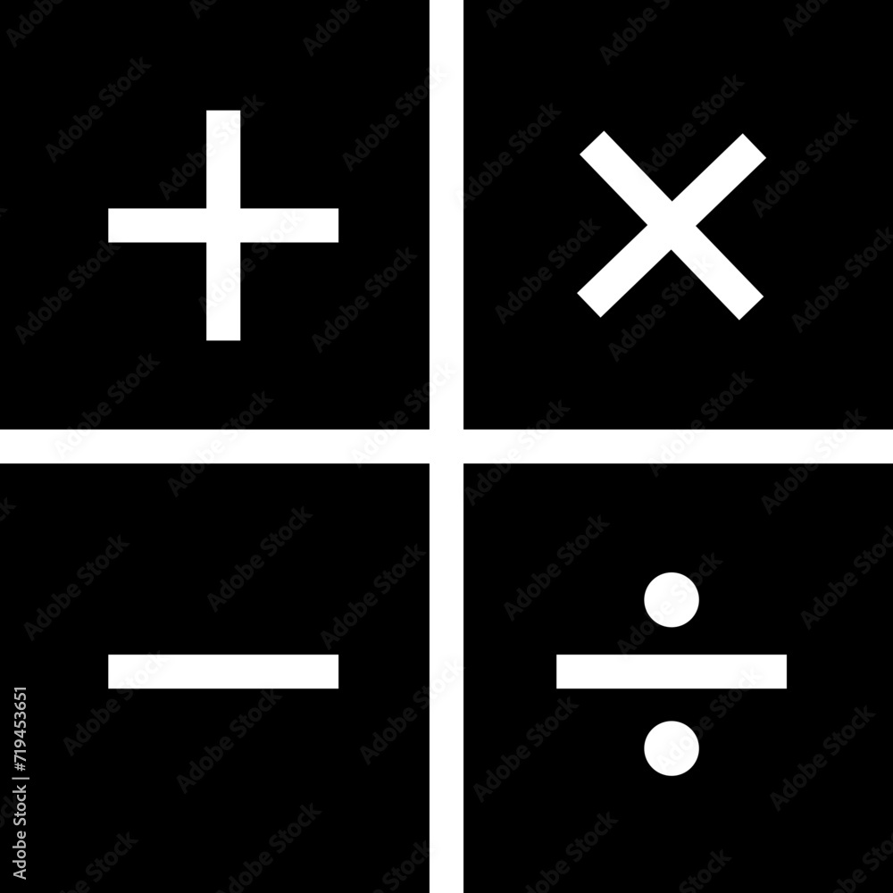 Mathematical symbols ico for design. Easily editable flat line vector collection isolated on black and white. Calculator symbol for website and mobile app. Plus, minus sign. Mathematical symbols ico for design. Easily editable flat line vector collection isolated on black and white. Calculator symbol for website and mobile app. Plus, minus sign.